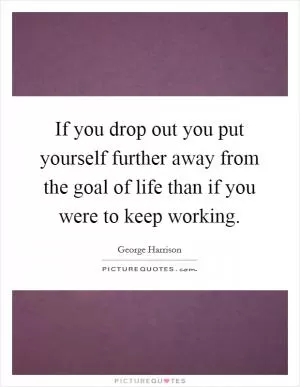 If you drop out you put yourself further away from the goal of life than if you were to keep working Picture Quote #1