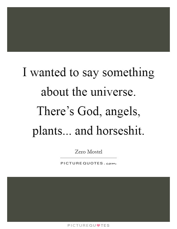 I wanted to say something about the universe. There's God, angels, plants... and horseshit. Picture Quote #1