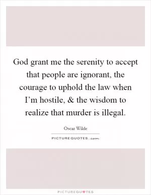 God grant me the serenity to accept that people are ignorant, the courage to uphold the law when I’m hostile, and the wisdom to realize that murder is illegal Picture Quote #1