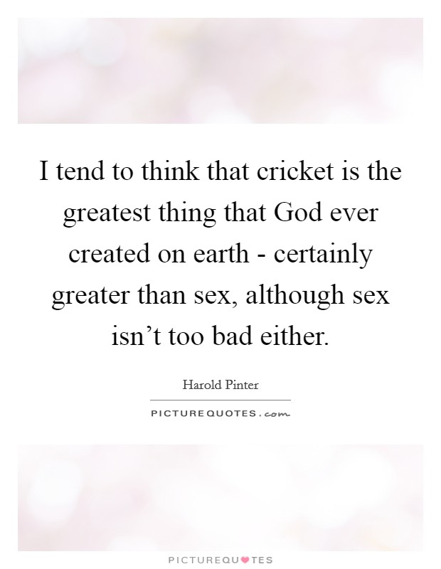 I tend to think that cricket is the greatest thing that God ever created on earth - certainly greater than sex, although sex isn't too bad either. Picture Quote #1