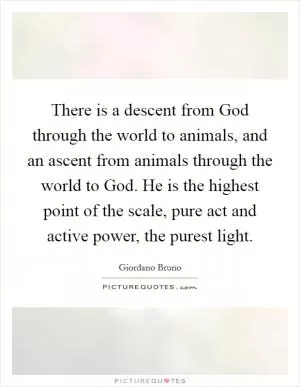 There is a descent from God through the world to animals, and an ascent from animals through the world to God. He is the highest point of the scale, pure act and active power, the purest light Picture Quote #1