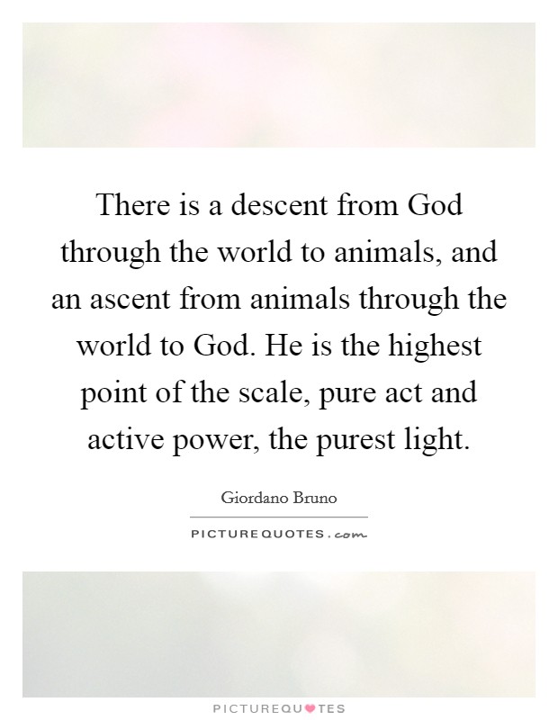 There is a descent from God through the world to animals, and an ascent from animals through the world to God. He is the highest point of the scale, pure act and active power, the purest light. Picture Quote #1