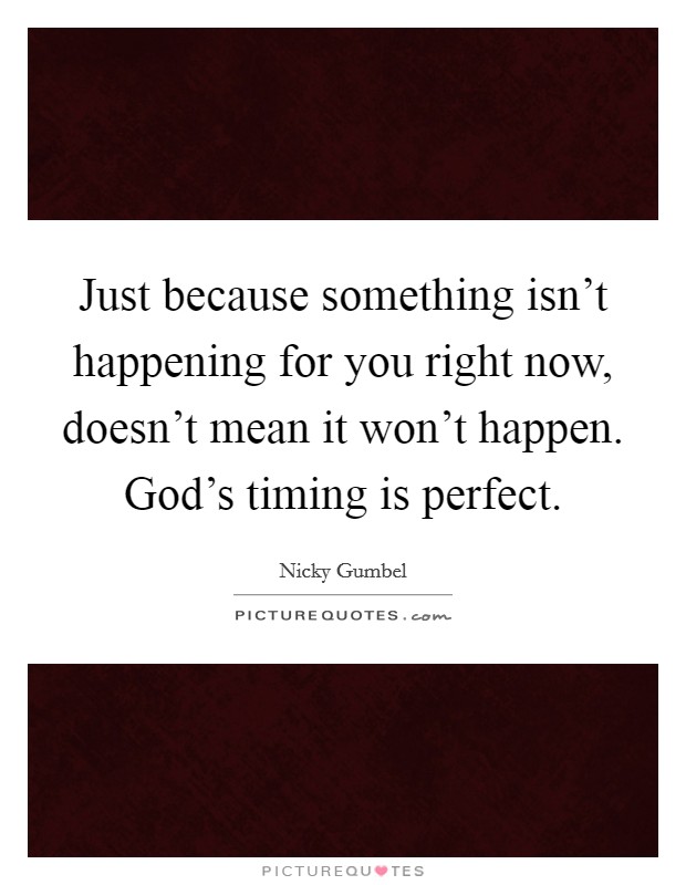 Just because something isn't happening for you right now, doesn't mean it won't happen. God's timing is perfect. Picture Quote #1