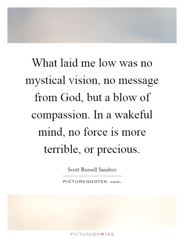 What laid me low was no mystical vision, no message from God, but a blow of compassion. In a wakeful mind, no force is more terrible, or precious. Picture Quote #1