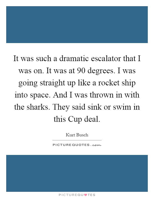 It was such a dramatic escalator that I was on. It was at 90 degrees. I was going straight up like a rocket ship into space. And I was thrown in with the sharks. They said sink or swim in this Cup deal. Picture Quote #1