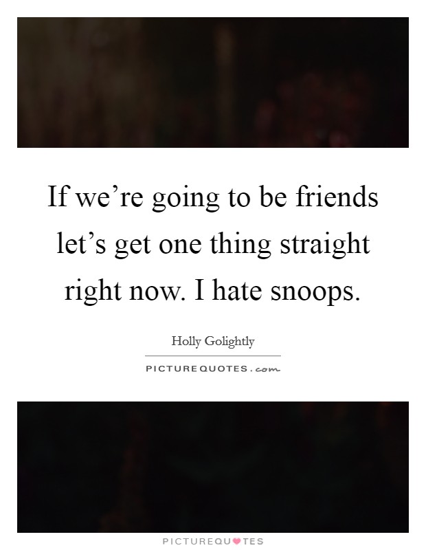 If we're going to be friends let's get one thing straight right now. I hate snoops. Picture Quote #1