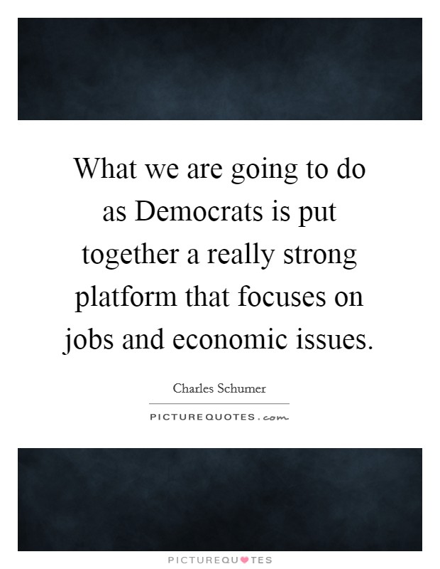 What we are going to do as Democrats is put together a really strong platform that focuses on jobs and economic issues. Picture Quote #1