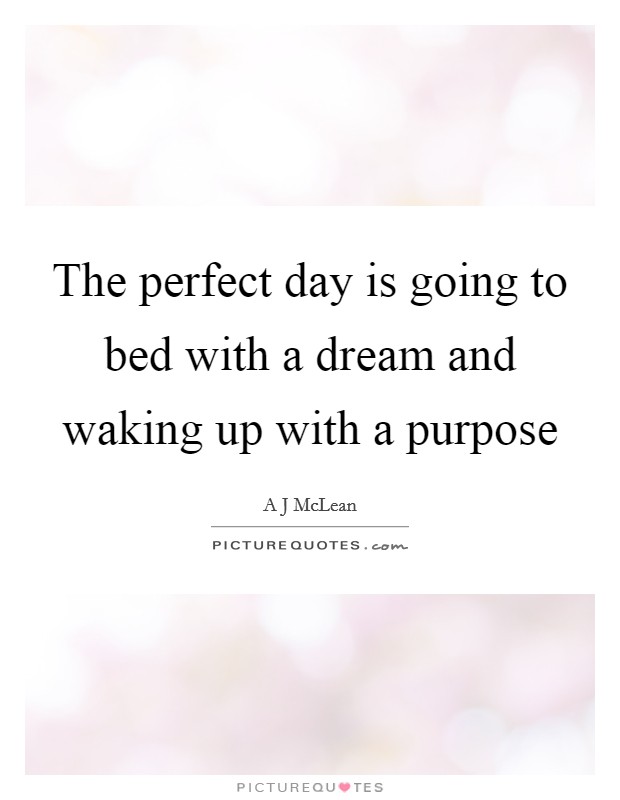 The perfect day is going to bed with a dream and waking up with a purpose Picture Quote #1