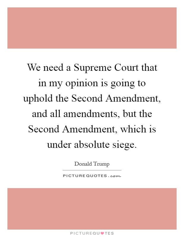 We need a Supreme Court that in my opinion is going to uphold the Second Amendment, and all amendments, but the Second Amendment, which is under absolute siege. Picture Quote #1