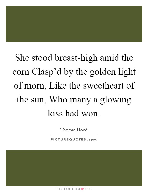 She stood breast-high amid the corn Clasp'd by the golden light of morn, Like the sweetheart of the sun, Who many a glowing kiss had won. Picture Quote #1