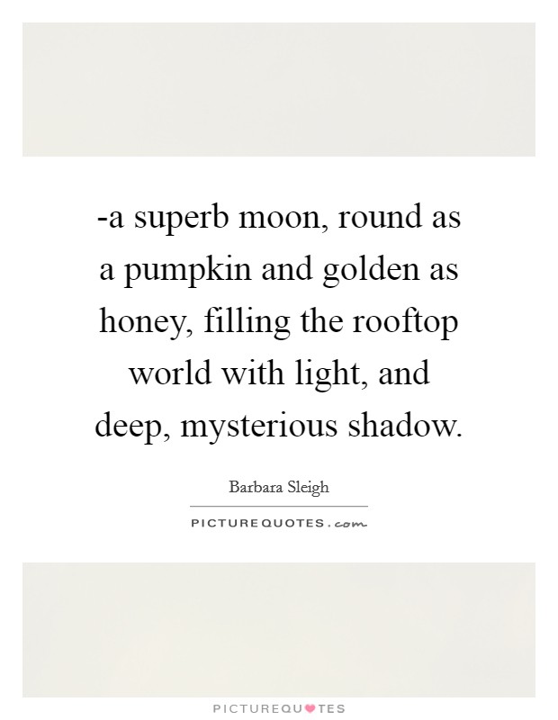 -a superb moon, round as a pumpkin and golden as honey, filling the rooftop world with light, and deep, mysterious shadow. Picture Quote #1