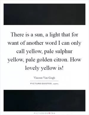 There is a sun, a light that for want of another word I can only call yellow, pale sulphur yellow, pale golden citron. How lovely yellow is! Picture Quote #1