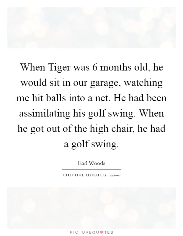 When Tiger was 6 months old, he would sit in our garage, watching me hit balls into a net. He had been assimilating his golf swing. When he got out of the high chair, he had a golf swing. Picture Quote #1