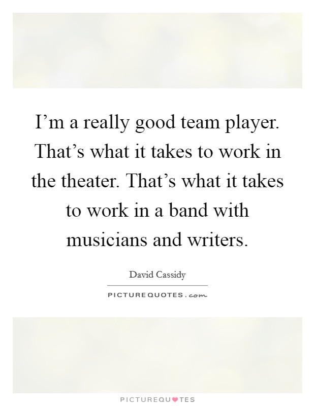 I'm a really good team player. That's what it takes to work in the theater. That's what it takes to work in a band with musicians and writers. Picture Quote #1