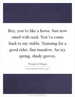 Boy, you’re like a horse. Just now sated with seed, You’ve come back to my stable, Yearning for a good rider, fine meadow, An icy spring, shady groves Picture Quote #1