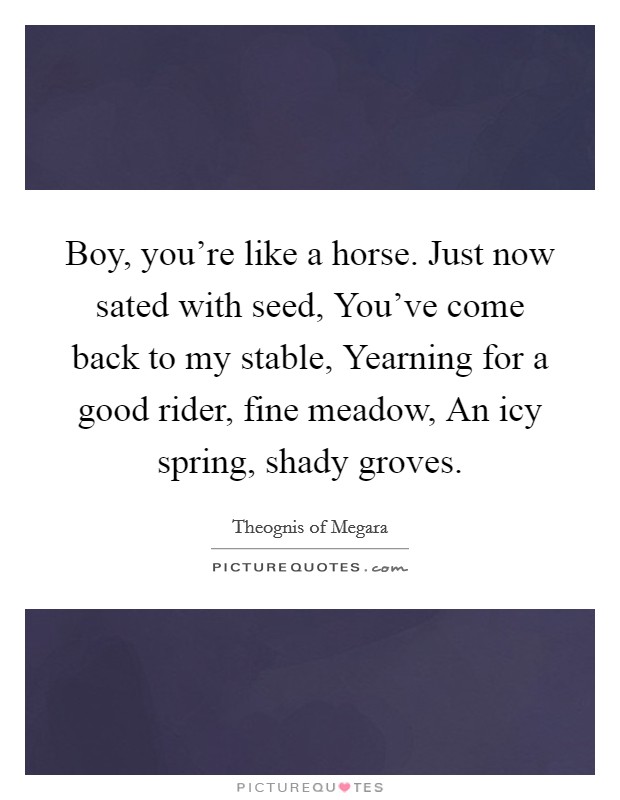 Boy, you're like a horse. Just now sated with seed, You've come back to my stable, Yearning for a good rider, fine meadow, An icy spring, shady groves. Picture Quote #1