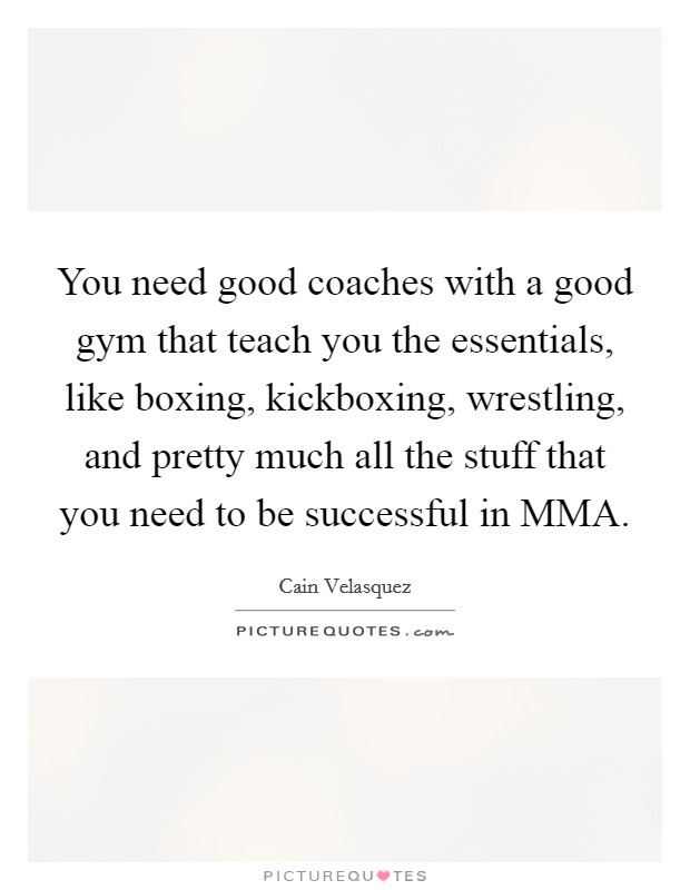 You need good coaches with a good gym that teach you the essentials, like boxing, kickboxing, wrestling, and pretty much all the stuff that you need to be successful in MMA. Picture Quote #1