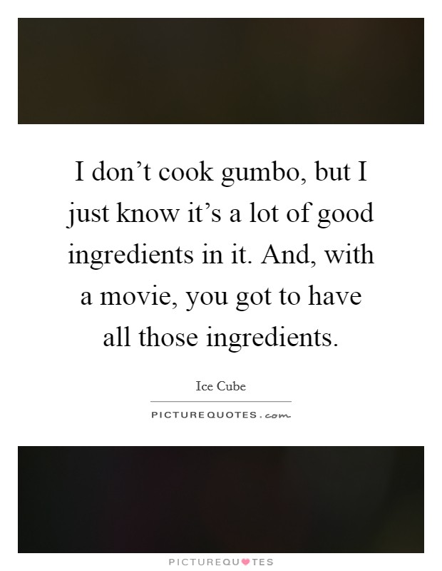 I don't cook gumbo, but I just know it's a lot of good ingredients in it. And, with a movie, you got to have all those ingredients. Picture Quote #1