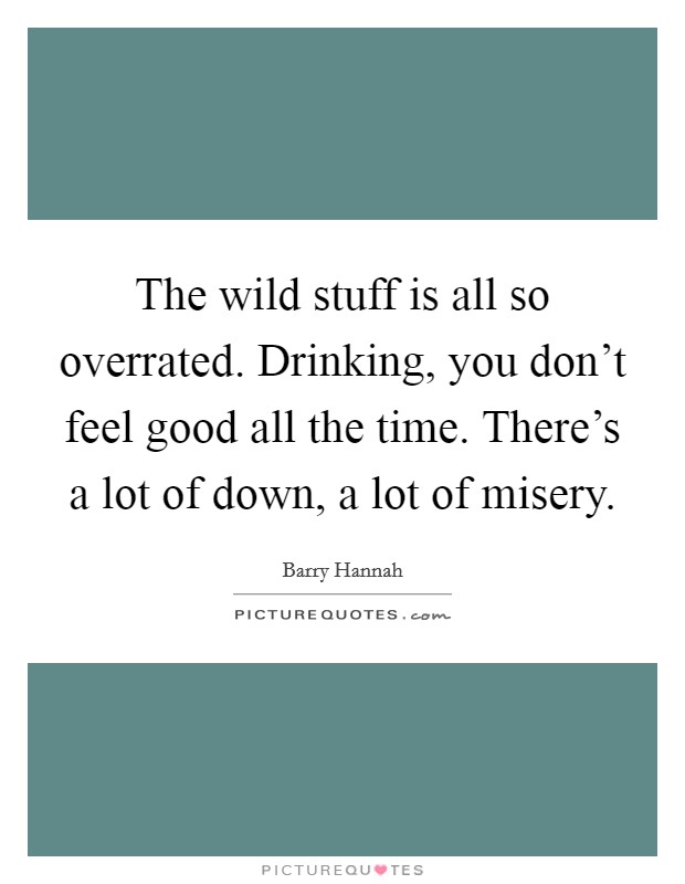 The wild stuff is all so overrated. Drinking, you don't feel good all the time. There's a lot of down, a lot of misery. Picture Quote #1