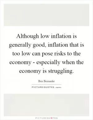 Although low inflation is generally good, inflation that is too low can pose risks to the economy - especially when the economy is struggling Picture Quote #1