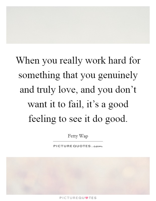 When you really work hard for something that you genuinely and truly love, and you don't want it to fail, it's a good feeling to see it do good. Picture Quote #1