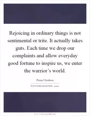 Rejoicing in ordinary things is not sentimental or trite. It actually takes guts. Each time we drop our complaints and allow everyday good fortune to inspire us, we enter the warrior’s world Picture Quote #1