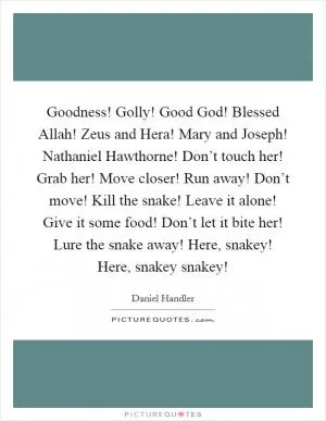 Goodness! Golly! Good God! Blessed Allah! Zeus and Hera! Mary and Joseph! Nathaniel Hawthorne! Don’t touch her! Grab her! Move closer! Run away! Don’t move! Kill the snake! Leave it alone! Give it some food! Don’t let it bite her! Lure the snake away! Here, snakey! Here, snakey snakey! Picture Quote #1