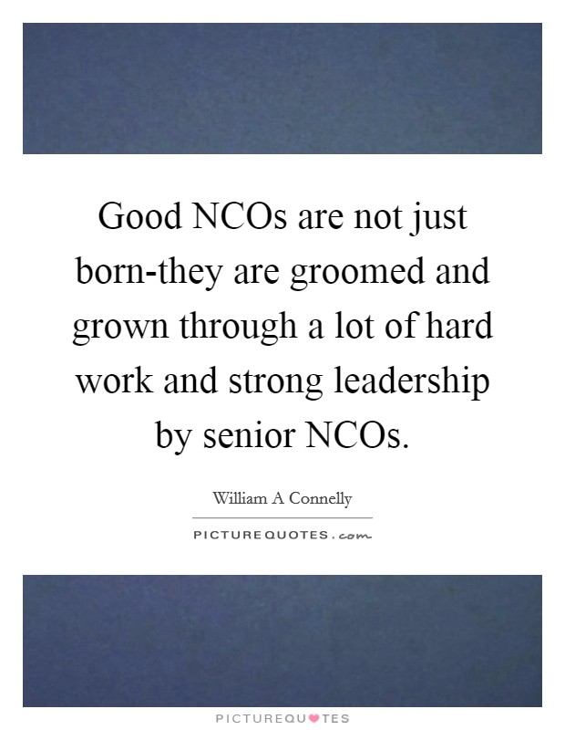 Good NCOs are not just born-they are groomed and grown through a lot of hard work and strong leadership by senior NCOs. Picture Quote #1