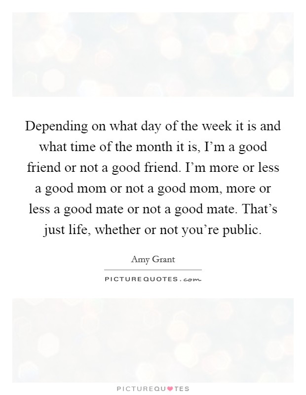 Depending on what day of the week it is and what time of the month it is, I'm a good friend or not a good friend. I'm more or less a good mom or not a good mom, more or less a good mate or not a good mate. That's just life, whether or not you're public. Picture Quote #1