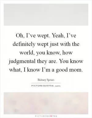 Oh, I’ve wept. Yeah, I’ve definitely wept just with the world, you know, how judgmental they are. You know what, I know I’m a good mom Picture Quote #1