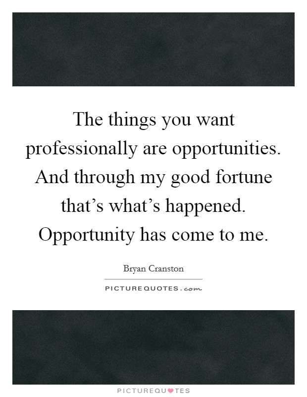 The things you want professionally are opportunities. And through my good fortune that's what's happened. Opportunity has come to me. Picture Quote #1