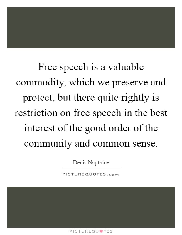 Free speech is a valuable commodity, which we preserve and protect, but there quite rightly is restriction on free speech in the best interest of the good order of the community and common sense. Picture Quote #1