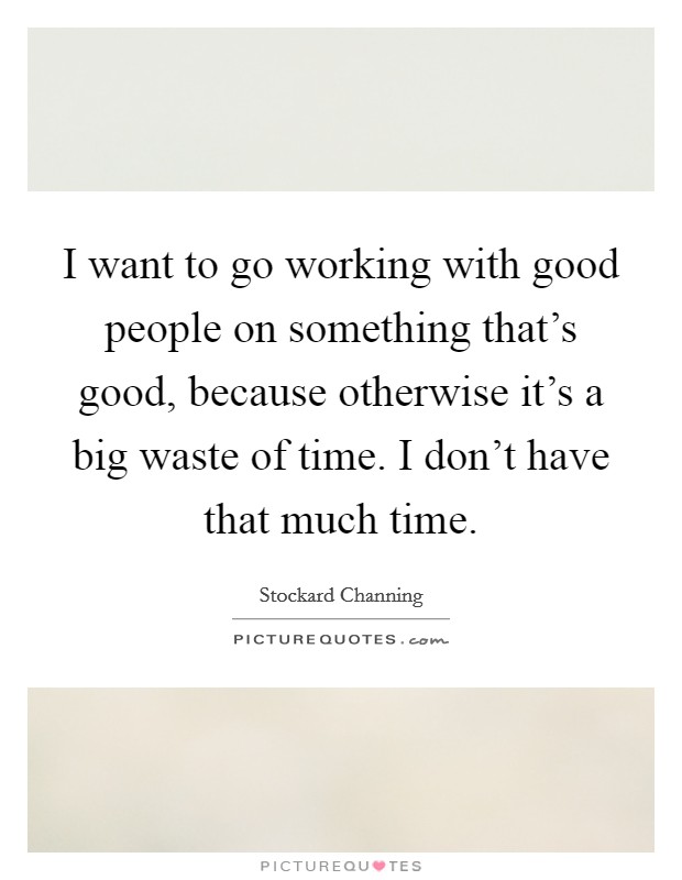 I want to go working with good people on something that's good, because otherwise it's a big waste of time. I don't have that much time. Picture Quote #1
