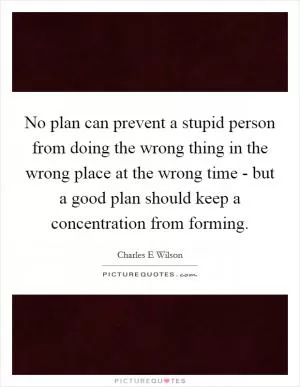 No plan can prevent a stupid person from doing the wrong thing in the wrong place at the wrong time - but a good plan should keep a concentration from forming Picture Quote #1