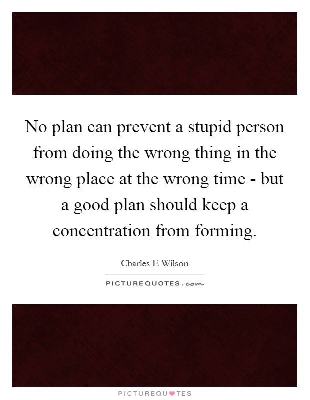 No plan can prevent a stupid person from doing the wrong thing in the wrong place at the wrong time - but a good plan should keep a concentration from forming. Picture Quote #1