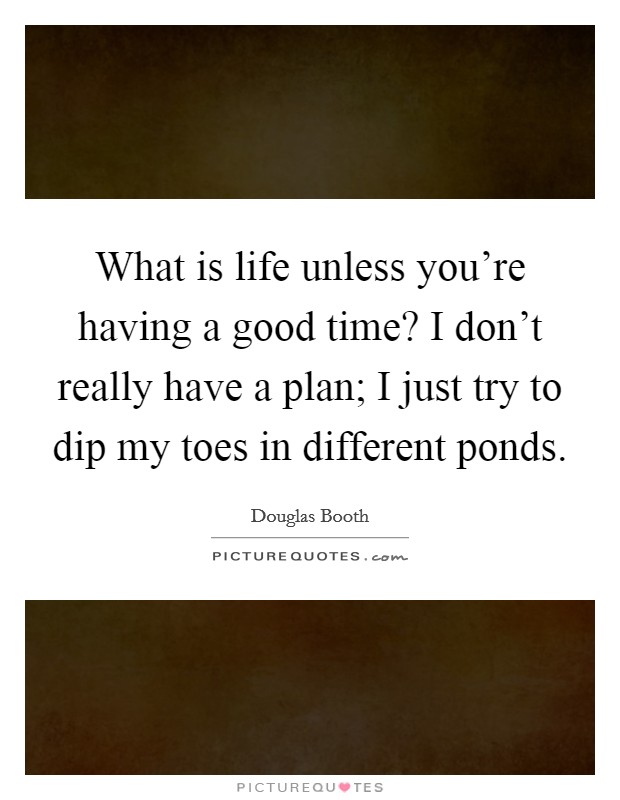 What is life unless you're having a good time? I don't really have a plan; I just try to dip my toes in different ponds. Picture Quote #1