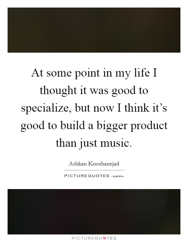 At some point in my life I thought it was good to specialize, but now I think it's good to build a bigger product than just music. Picture Quote #1