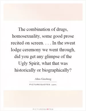 The combination of drugs, homosexuality, some good prose recited on screen. . . . In the sweat lodge ceremony we went through, did you get any glimpse of the Ugly Spirit, what that was historically or biographically? Picture Quote #1
