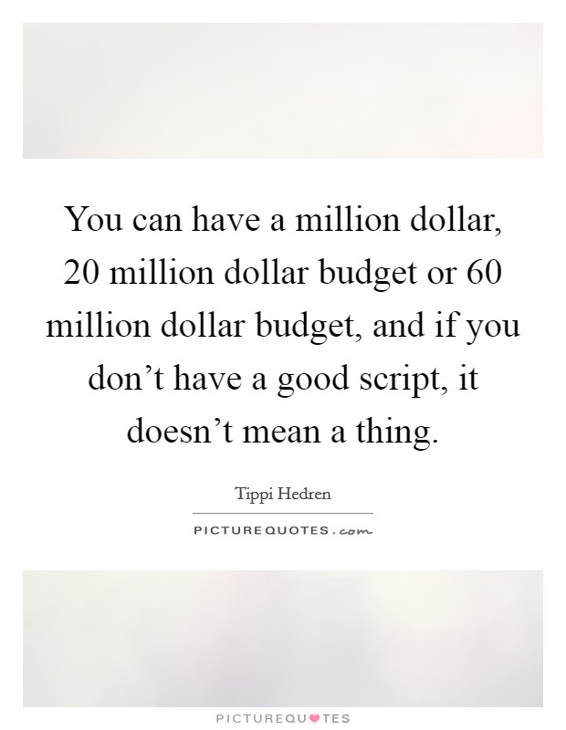 You can have a million dollar, 20 million dollar budget or 60 million dollar budget, and if you don't have a good script, it doesn't mean a thing. Picture Quote #1