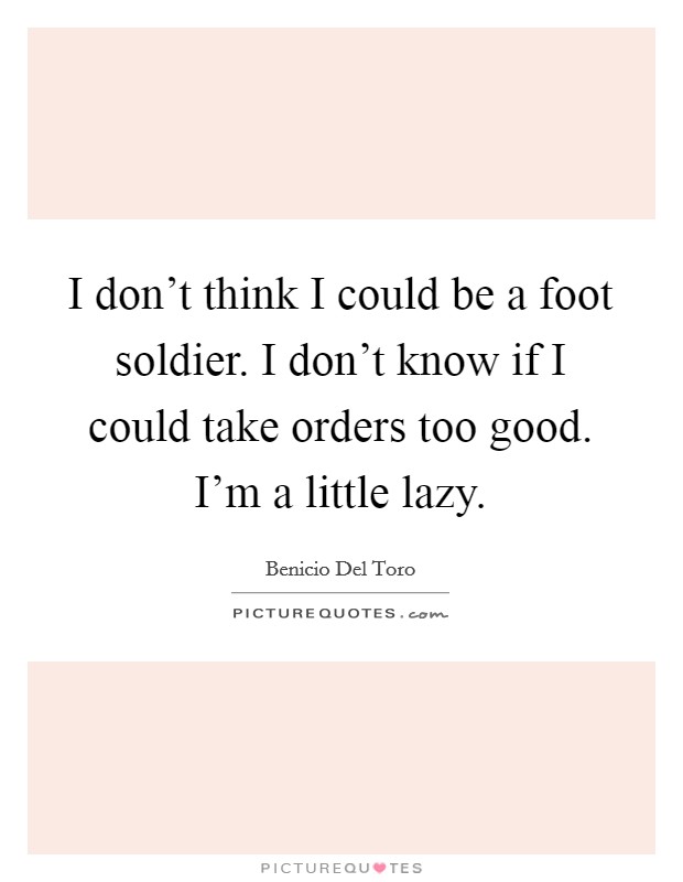 I don't think I could be a foot soldier. I don't know if I could take orders too good. I'm a little lazy. Picture Quote #1