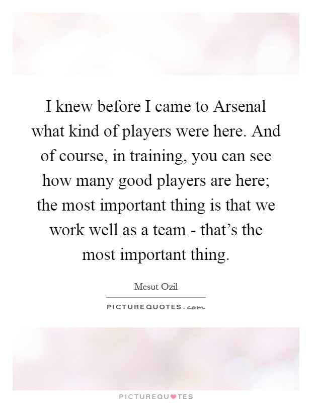 I knew before I came to Arsenal what kind of players were here. And of course, in training, you can see how many good players are here; the most important thing is that we work well as a team - that's the most important thing. Picture Quote #1
