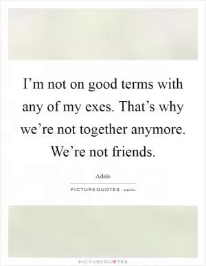 I’m not on good terms with any of my exes. That’s why we’re not together anymore. We’re not friends Picture Quote #1