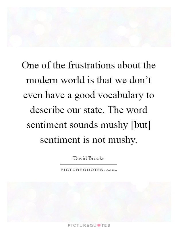 One of the frustrations about the modern world is that we don't even have a good vocabulary to describe our state. The word sentiment sounds mushy [but] sentiment is not mushy. Picture Quote #1