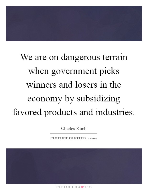 We are on dangerous terrain when government picks winners and losers in the economy by subsidizing favored products and industries. Picture Quote #1