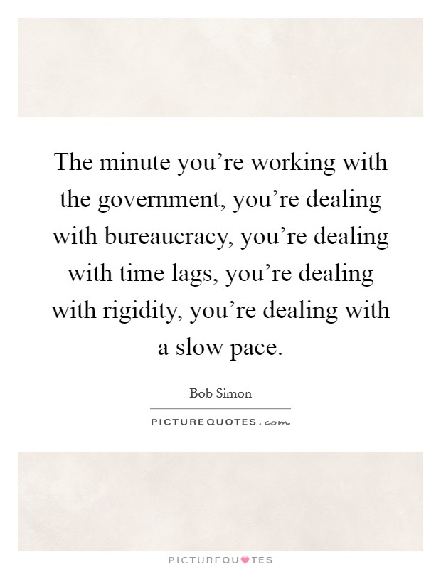 The minute you're working with the government, you're dealing with bureaucracy, you're dealing with time lags, you're dealing with rigidity, you're dealing with a slow pace. Picture Quote #1