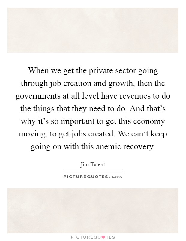 When we get the private sector going through job creation and growth, then the governments at all level have revenues to do the things that they need to do. And that's why it's so important to get this economy moving, to get jobs created. We can't keep going on with this anemic recovery. Picture Quote #1