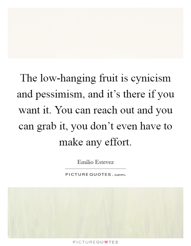 The low-hanging fruit is cynicism and pessimism, and it's there if you want it. You can reach out and you can grab it, you don't even have to make any effort. Picture Quote #1