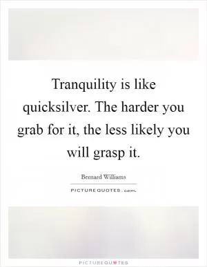 Tranquility is like quicksilver. The harder you grab for it, the less likely you will grasp it Picture Quote #1