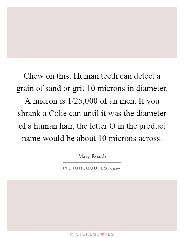 Chew on this: Human teeth can detect a grain of sand or grit 10 microns in diameter. A micron is 1/25,000 of an inch. If you shrank a Coke can until it was the diameter of a human hair, the letter O in the product name would be about 10 microns across. Picture Quote #1