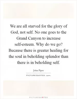 We are all starved for the glory of God, not self. No one goes to the Grand Canyon to increase self-esteem. Why do we go? Because there is greater healing for the soul in beholding splendor than there is in beholding self Picture Quote #1